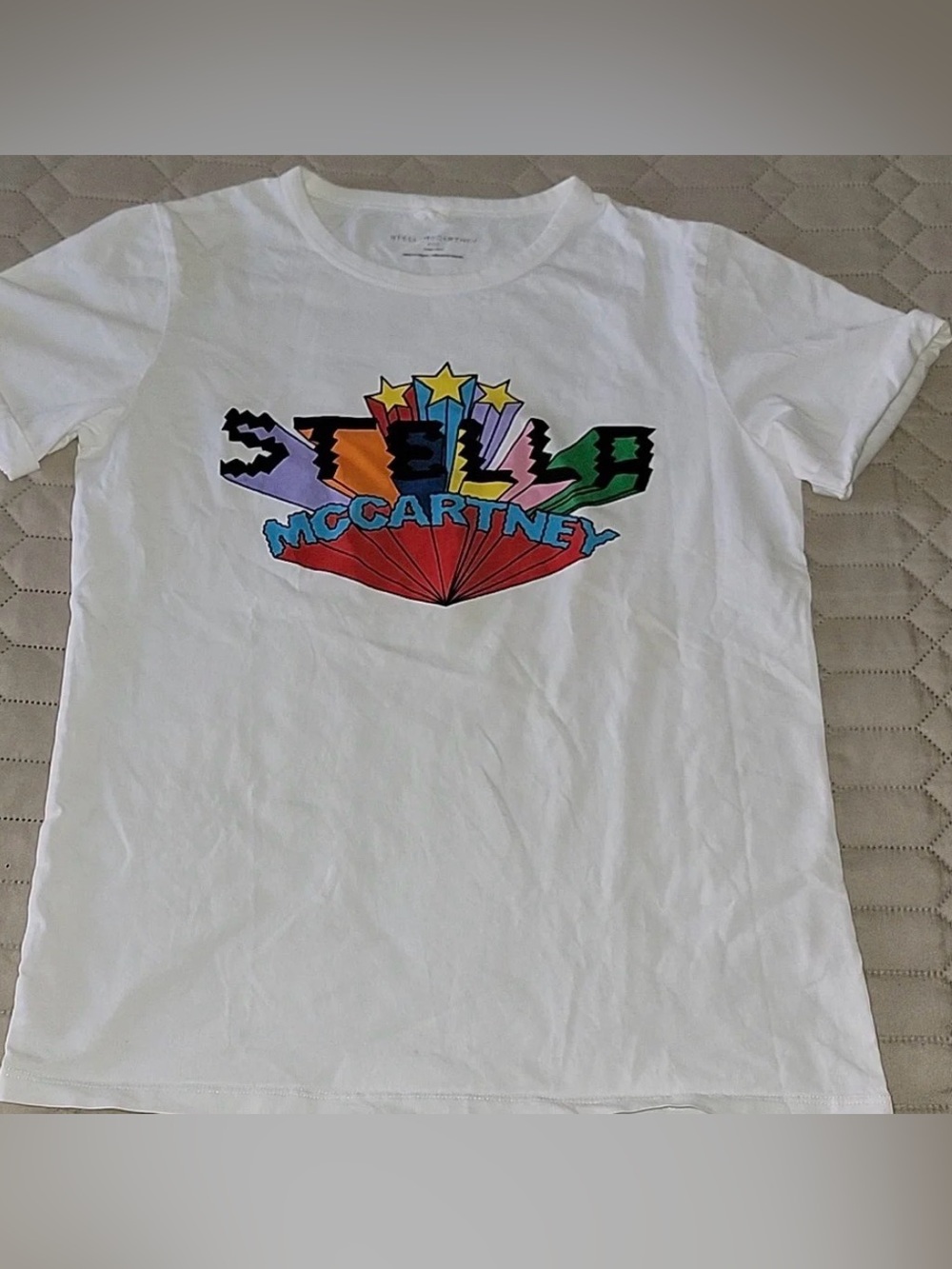 Stella McCartney Kids White Tee with Multicolor Logo Graphic